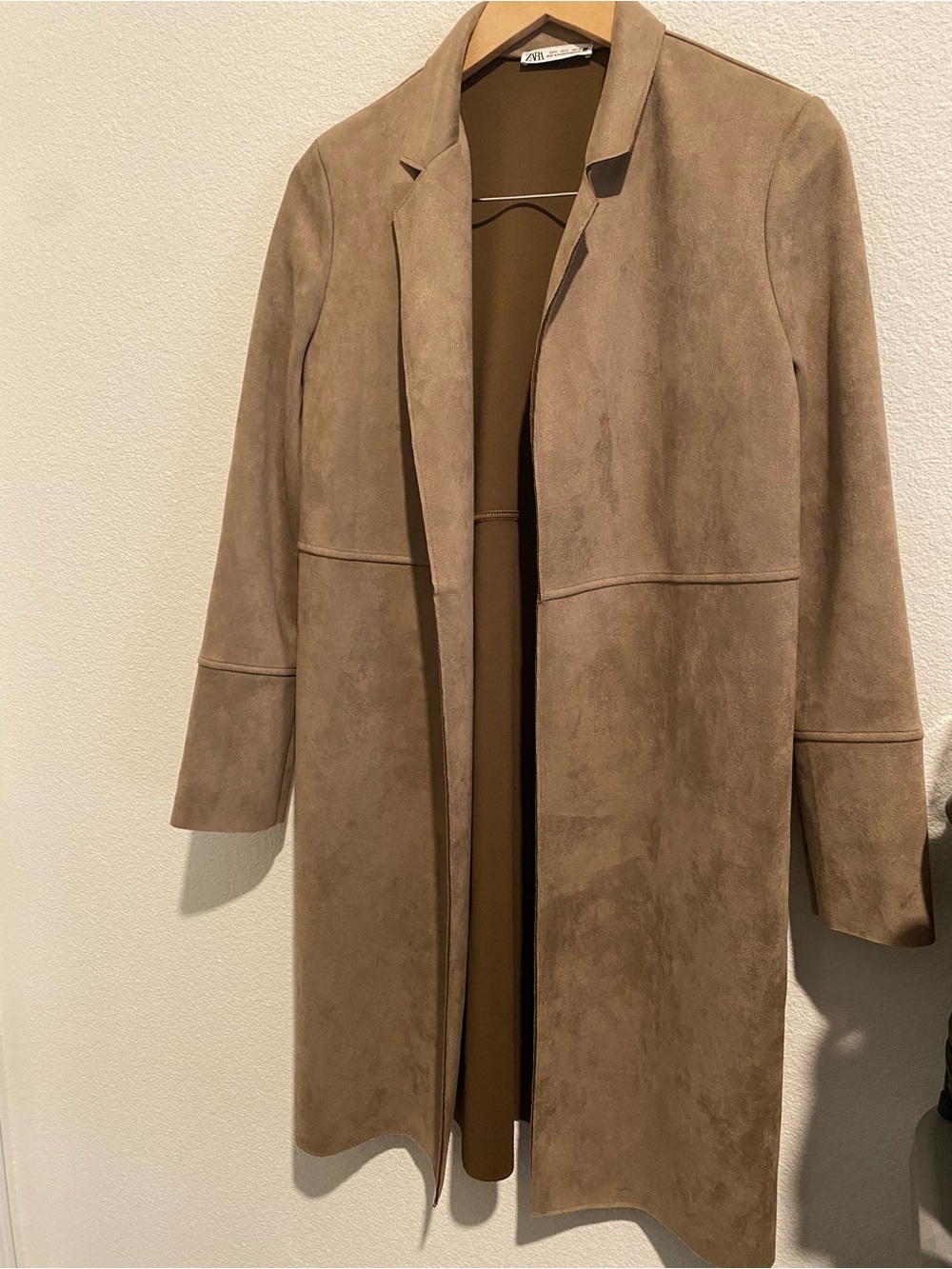 ZARA Taupe Sueded Open-Front Blazer Jacket